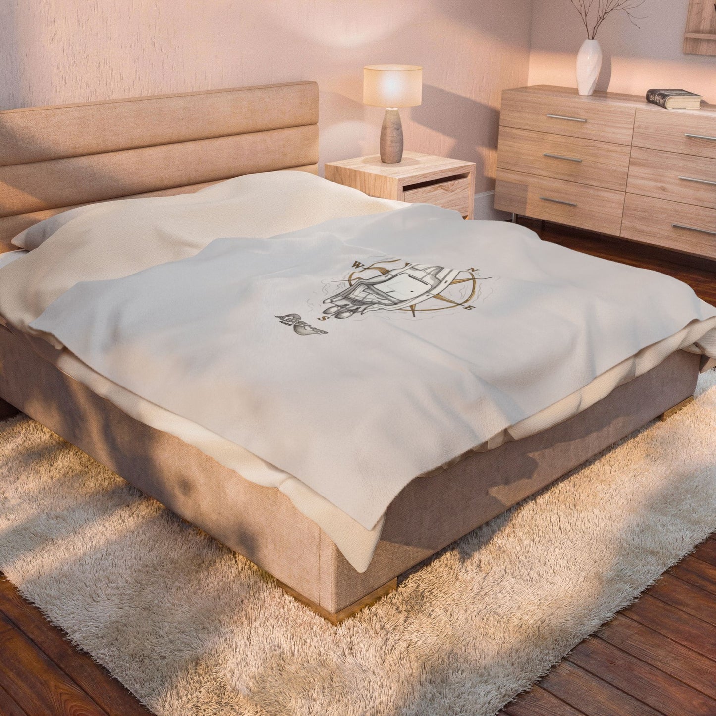 Nautical Compass Airship - Velveteen Plush Blanket
