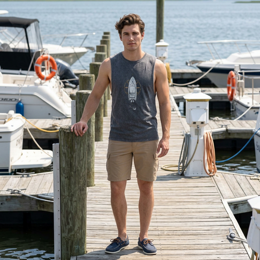 Airship Compass Tank Top — Stonewash Sleeveless Shirt