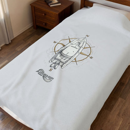 Nautical Compass Airship - Velveteen Plush Blanket